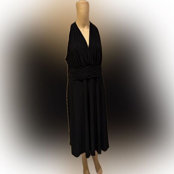 Evan Picone Black Halter Top V-Neck Plus Size Dress SZ 16 - Picture 1 of 6
